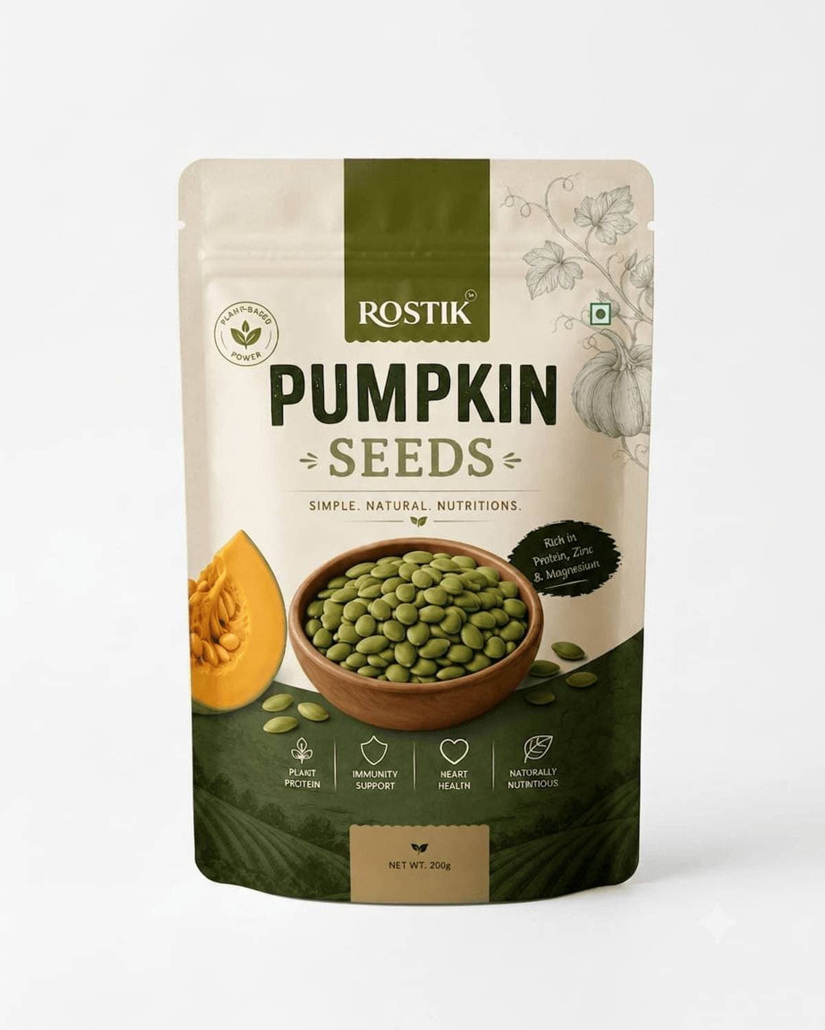 ROSTIK FOODS Premium Pumpkin Seeds | 100% Natural, Raw & Unroasted | Rich in Protein, Zinc & Magnesium