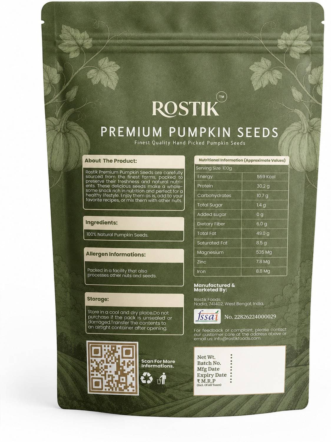 ROSTIK FOODS Premium Pumpkin Seeds | 100% Natural, Raw & Unroasted | Rich in Protein, Zinc & Magnesium thumbnail 5